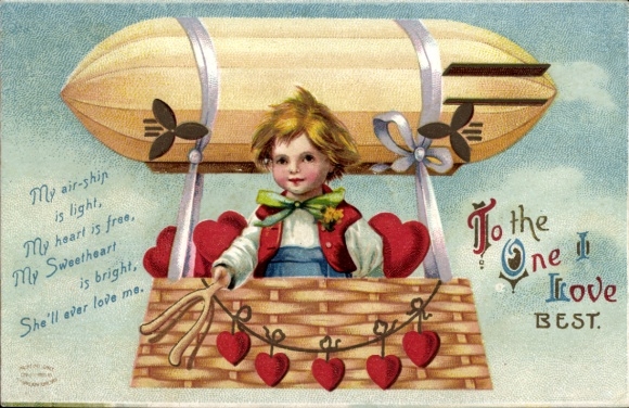 PC Valentine's Day, Boy in Zeppelin, Hearts, Cupid