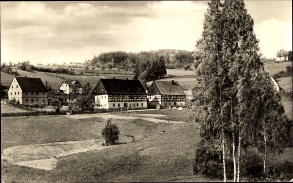 Ansichtkaart Schindelbach Großrückerswalde in het Ertsgebergte, gedeeltelijk zicht op de plaats