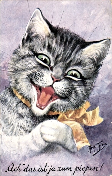 Künstler Ak Thiele, Arthur, Ach, das ist ja zum Piepen, Katze