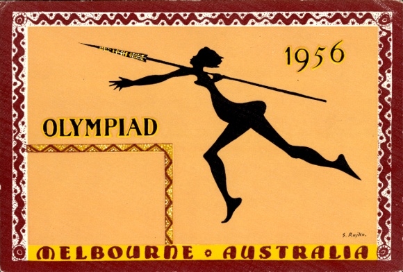Artist Postcard Rajko, S., Melbourne Australia, Olympics, Olympic Games 1956, javelin thrower
