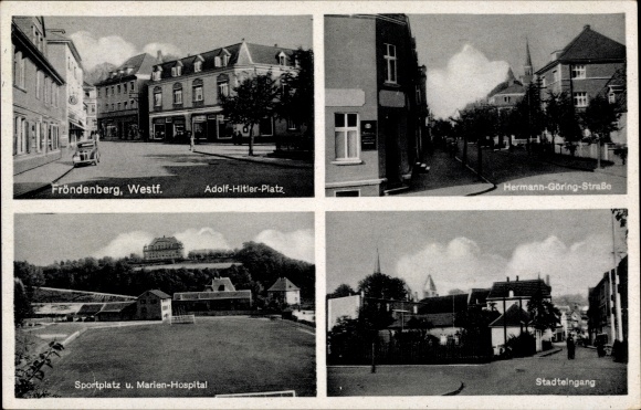 Ak Fröndenberg an der Ruhr, Adolf Hitler Platz, Hermann Göring Straße, Sportplatz