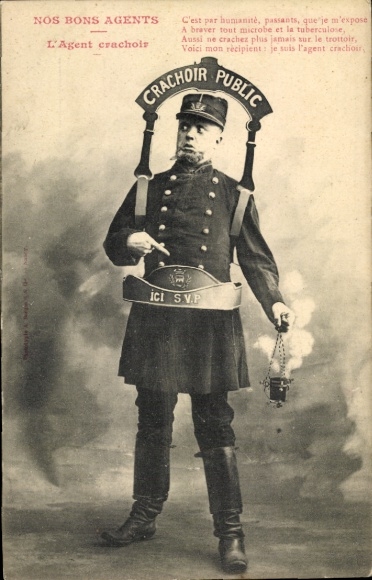 Postcard Nos Bons Agents, l'Agent crachoir, public spittoon