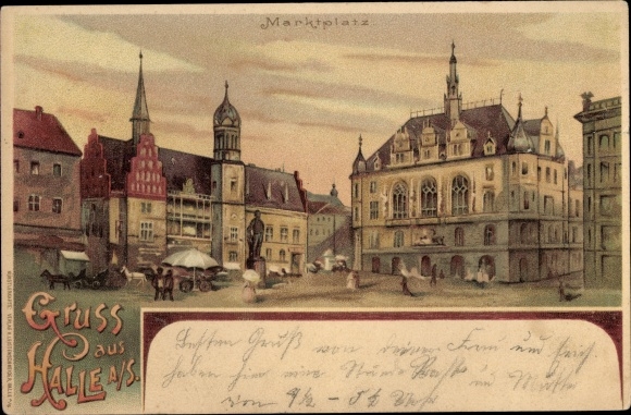 Chromo-Litho Halle on the Saale, market square