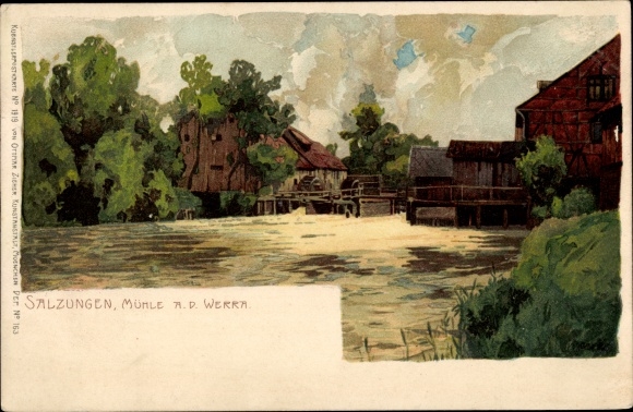 Artist Chromo-Litho Marcks, G., Bad Salzungen in the Wartburg district, mill on the Werra, Ottmar Zieher No. 163