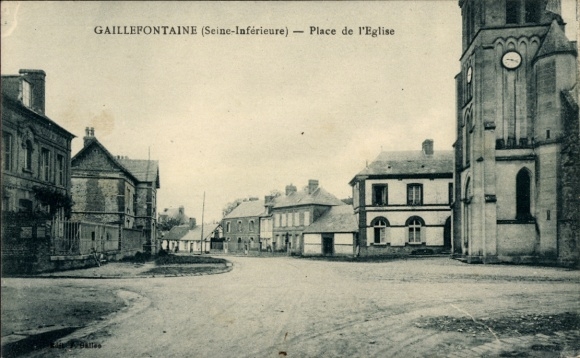 Ak Gaillefontaine Seine Maritime,  Place de l'Eglise, Straßenansicht, Häuser, Kirche