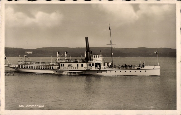 Postcard Salon steamer Augsburg on the Ammersee, view starboard