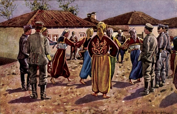 Künstler Ak Lüschwitz-Koreffski, Türkischer Kolo-Tanz, deutsche Soldaten, 1. WK