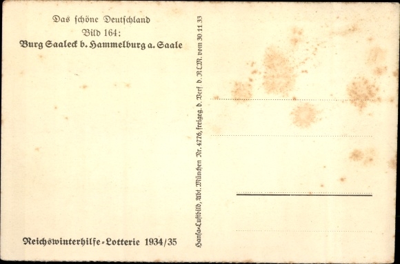 Ansichtkaart Hammelburg, kasteel Saaleck, WHW Das Schöne Deutschland, afbeelding 164
