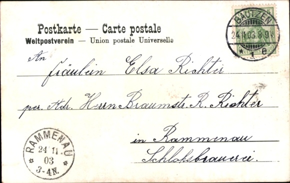 Postcard Bautzen in Upper Lusatia, valley view, city view, buildings,