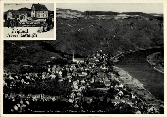 Ak Kröv an der Mosel, Aussicht auf Weinanbau,  Gebäude, Crover Reichsschänke
