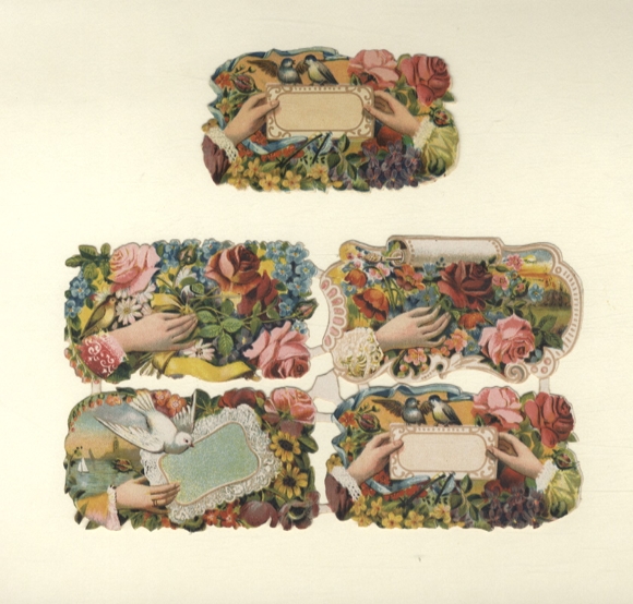 Wafer block of 4 and single wafer hands, flowers, birds, approx. 10 x 17.5 cm and 5 x 9 cm