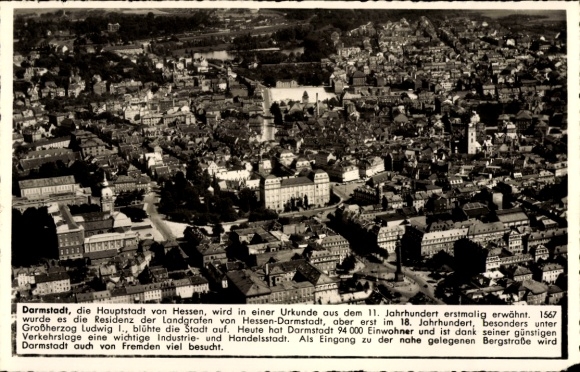 Postcard Darmstadt in Hesse, aerial photograph, city view