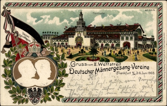 Wytłoczone passe-partout lito Frankfurt Main, II Konkurs Niemieckie Chóry Męskie 1903, para cesarska