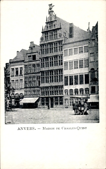 Postkaart Antwerpen Vlaanderen, ANVERS, Huis van Karel de Vijfde, gebouw, paardenkoets