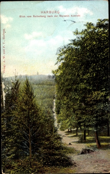 Ak Hamburg Harburg, Aussicht vom Reiherberg, Bäume, straßengehender Weg