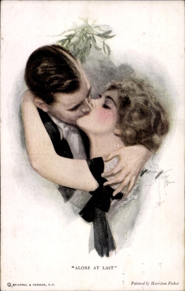 Artist Postcard Fisher, Harrison, Finally Alone, Lovers, Kiss
