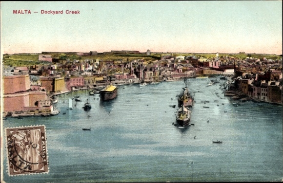 Postcard Valletta Malta, Dockyard Creek