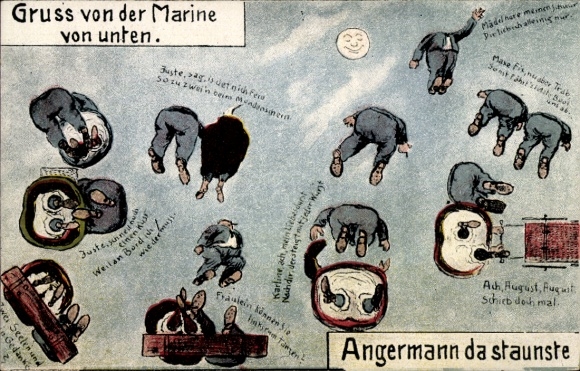 Postcard Greetings from the Navy from below, Angermann was amazed, humor