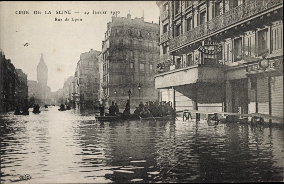 Ansichtkaart Parijs XII, Rue de Lyon, Crue de la Seine 1910