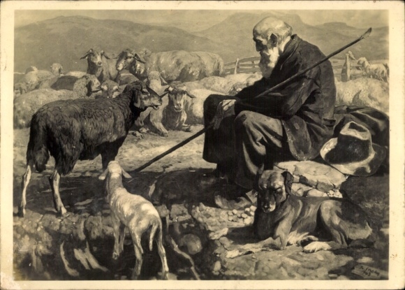 Artist PC Strahn, Jos., shepherd's rest, shepherd with flock, HDK 530