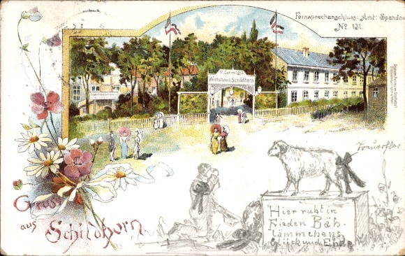 Litho Berlin Wilmersdorf Grunewald Schildhorn, Wirtshaus von R. Schmidt