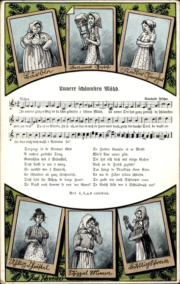 Song artists Postcard Schneider, Rud., Unnere schännsten Mähd, Wilhelm Vogel, R. Ficker, Erzgebirge