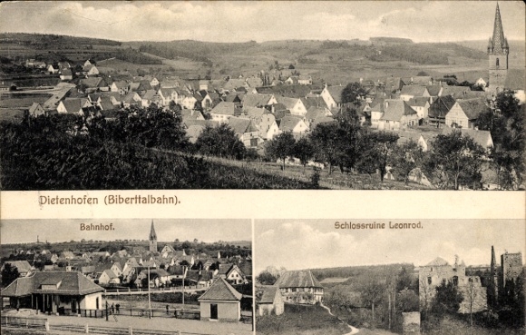 Ak Dietenhofen in Mittelfranken, Schlossruine Leonrod, Bahnhof, Totalansicht