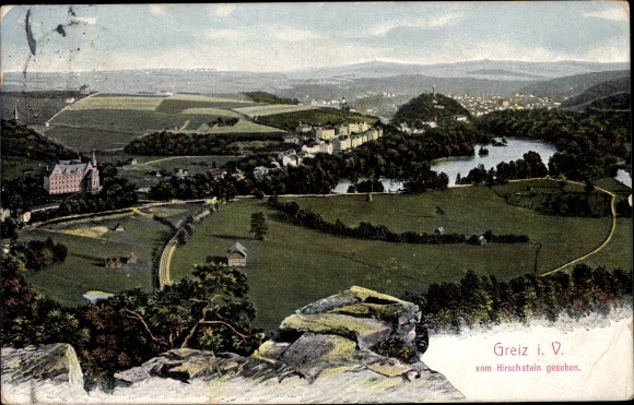 Postcard Greiz im Vogtland, view from Hirschstein