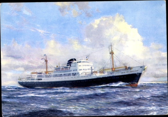 Artist Postcard Steamer MS Prins der Nederlanden, Royal Netherlands Steamship Co., KNSM