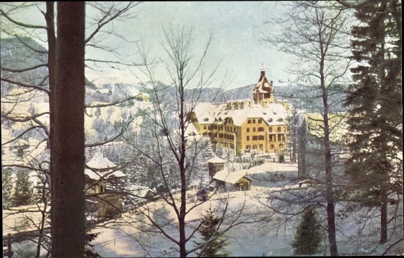 Postcard Semmering in Lower Austria, Hotel Erzherzog Johann in winter