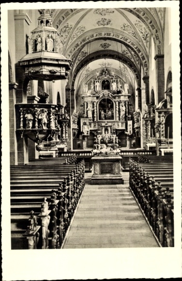 Postcard Steinfeld Kall in the Eifel, Salvatorian College Monastery, old abbey church, interior view