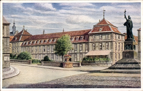 Ak Fulda in Hessen, Hotel zum Rurfu, standbeeld, oude architectuur, schilderachtig landschap