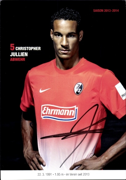 Autogrammkarte Fußballer Christopher Jullien, SC Freiburg, Autogramm