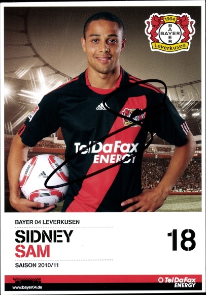 Collecting picture soccer player Sidney Sam, Bayer Leverkusen, autograph