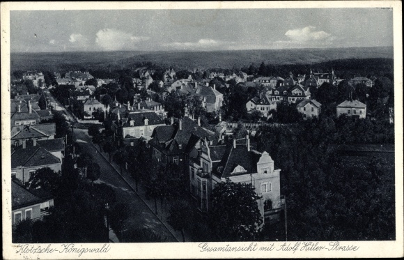 Ansichtkaart Dresden Klotzsche Königswald, afstandsschot, Adolf Hitlerstraat