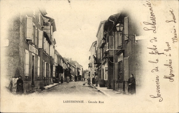 Postcard Labessonnie Tarn, Grande Rue, Hotel Camp