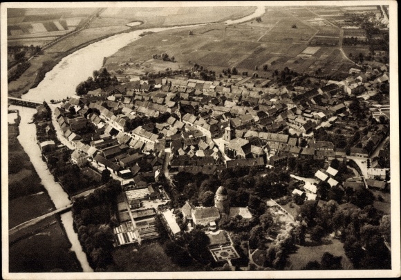 KP Lenzen nad Łabą Brandenburgia, widok na miasto, zdjęcie lotnicze
