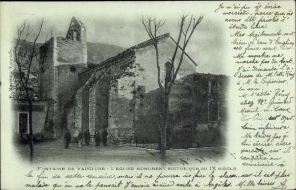 Ak Fontaine de Vaucluse, Ruine einer Kirche,  Stätte, Gruppe von Menschen, Landschaft
