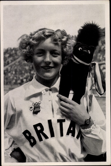 Collection picture Olympia 1936, swimmer Ruthley Moris-Hancock, talisman, soft toy black cat