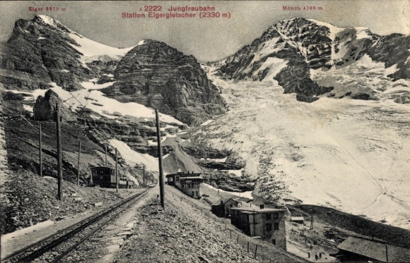 Ak Kt. Bern, Jungfraubahn, Station Eigergletscher, Eiger