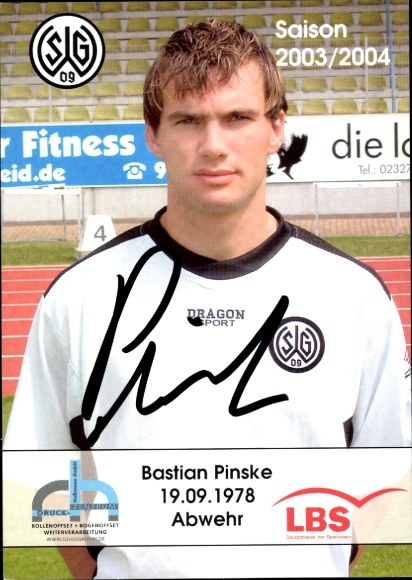 Autograph card footballer Bastian Pinske, SG Wattenscheid 09, autograph