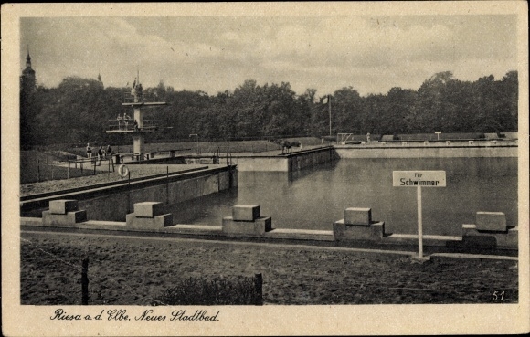Postcard Riesa on the Elbe Saxony, new city pool