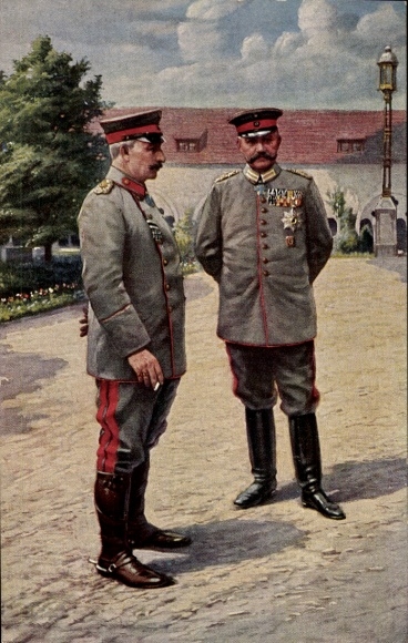 Postcard Kaiser Wilhelm II, Field Marshal Paul von Hindenburg, Posen Castle, 1915
