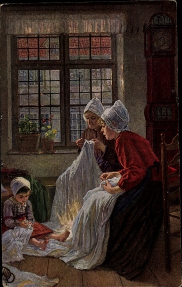 Artist Postcard Firle, Walter, Netherlands, folk costumes, young used, old done