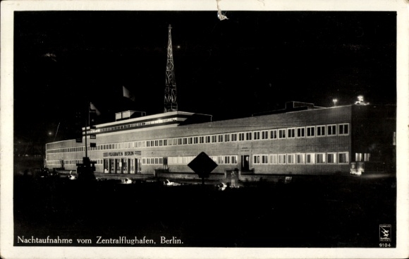 Postcard Berlin Tempelhof, Central Airport, night lighting