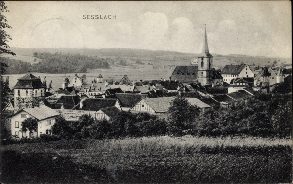 Postcard Sesslach in Oberfranken, general view of the place, church, houses