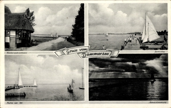 Ak Lembruch am Dümmersee, steiger, avondsfeer