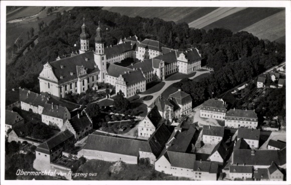Postcard Obermarchtal in Württemberg, Untermarchtal Monastery, aerial photograph