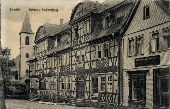 Postcard Herbstein Hesse, town hall, city inn, inn