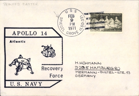 Brief Raumfahrt, Apollo-14 Atlantic Recovery Force US Navy, USS Spiegel Grove